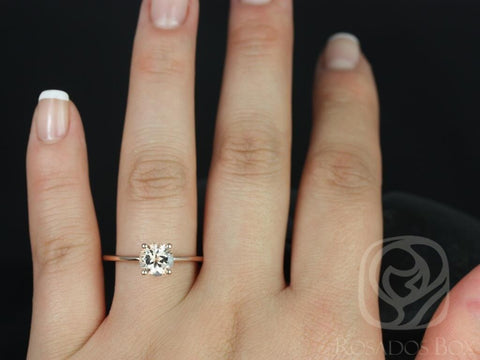 Ready to Ship Skinny Alberta 7mm 14kt WHITE Gold Round Morganite Dainty Round Solitaire Engagement Ring,Rosados Box