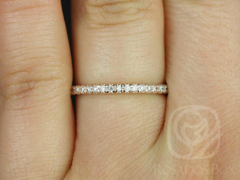 14kt Solid Rose Gold Thin Diamond Micropave Matching Band to Callie/Becca Glitter Pave HALFWAY Eternity Ring - Rosados Box