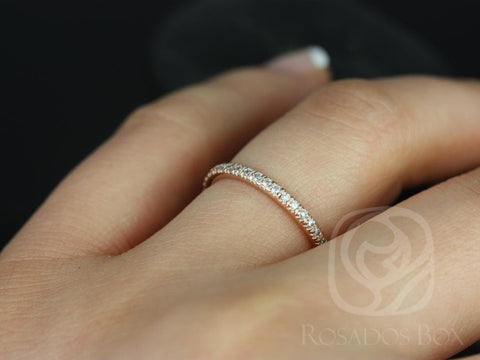 14kt Solid Rose Gold Thin Diamond Micropave Matching Band to Callie/Becca Glitter Pave HALFWAY Eternity Ring - Rosados Box