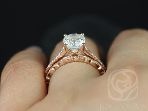 2cts Blake 9x7mm & Gwen 14kt Moissanite Diamond Dainty Oval Bridal Set - Rosados Box