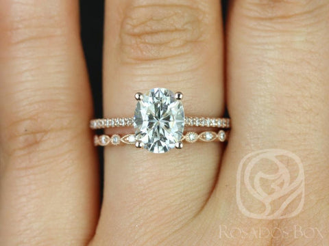 2cts Blake 9x7mm & Gwen 14kt Moissanite Diamond Dainty Oval Bridal Set - Rosados Box