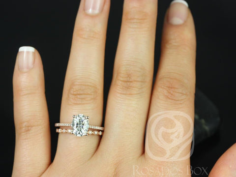 2cts Blake 9x7mm & Gwen 14kt Moissanite Diamond Dainty Oval Bridal Set - Rosados Box