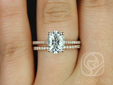 2ct Blake 9x7mm 14kt Gold 14kt Moissanite Diamond Oval Solitaire Bridal Set - Rosados Box