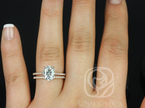 2ct Blake 9x7mm 14kt Gold 14kt Moissanite Diamond Oval Solitaire Bridal Set - Rosados Box