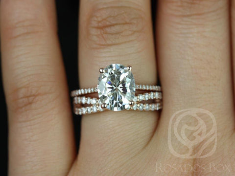 3cts Blake & Lima 14kt Rose Gold Moissanite Diamond Oval Solitaire Bridal Set - Rosados Box