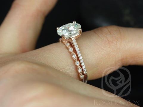 2cts Blake 9x7mm & Gwen 14kt Moissanite Diamond Dainty Oval Bridal Set - Rosados Box