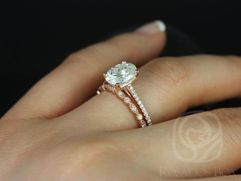 2cts Blake 9x7mm & Gwen 14kt Moissanite Diamond Dainty Oval Bridal Set - Rosados Box