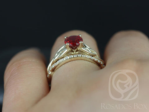 Cassidy 6mm 14kt Solid Gold Round Ruby Diamonds Celtic Love Knot Triquetra Bridal Set - Rosados Box