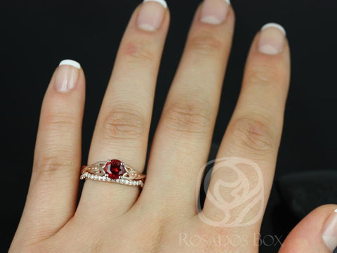 Cassidy 6mm 14kt Solid Rose Gold Ruby Diamonds Celtic Love Knot Triquetra Classic Bridal Set - Rosados Box