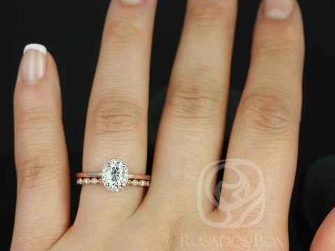 1ct Celeste 7x5mm & Gwen 14kt Oval Moissanite Diamonds Oval Halo Bridal Set - Rosados Box