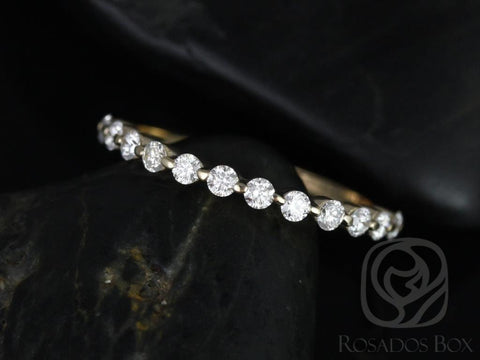 Petite Naomi 14kt Gold Diamond Dainty Floating Minimalist HALFWAY Eternity Ring - Rosados Box