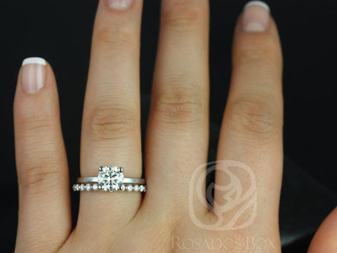 1.25ct Ella 7mm & Petite Naomi 14kt Moissanite Diamond Round Solitaire Bridal Set - Rosados Box