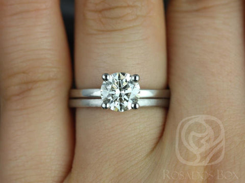 1.25ct Ella 7mm & Plain Ella Band 14kt Gold Moissanite Round Solitaire Bridal Set - Rosados Box