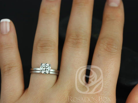 1.25ct Ella 7mm & Plain Ella Band 14kt Gold Moissanite Round Solitaire Bridal Set - Rosados Box
