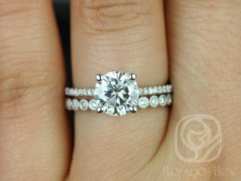 1.50ct Eloise 7.5mm & Petite Bubbles 14kt Gold Moissanite Diamonds Round Bridal Set - Rosados Box