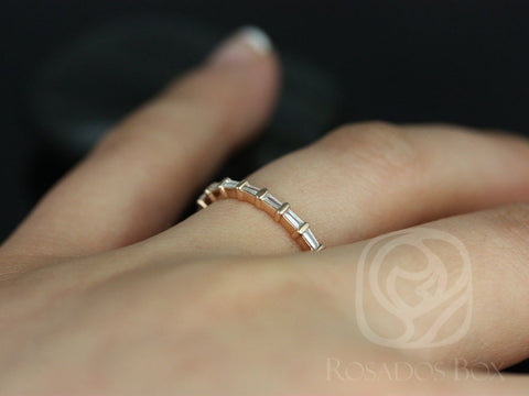 Ready to Ship Baguettella (size 5) 14kt Rose Gold East West Baguette Diamond FULL Eternity Ring - Rosados Box