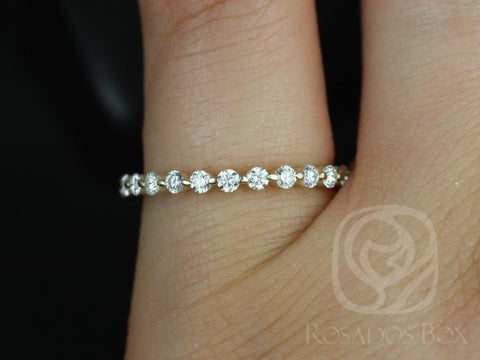 Petite Naomi 14kt Gold Diamond Dainty Floating Minimalist HALFWAY Eternity Ring - Rosados Box