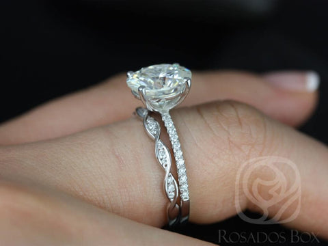 3ct Oval Forever One Moissanite Diamonds Thin Solitaire Accent Bridal Set,14kt White Gold,Darcy 10x8mm & Ember