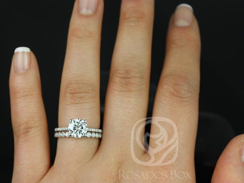 1.50ct Eloise 7.5mm & Petite Bubbles 14kt Gold Moissanite Diamonds Round Bridal Set - Rosados Box