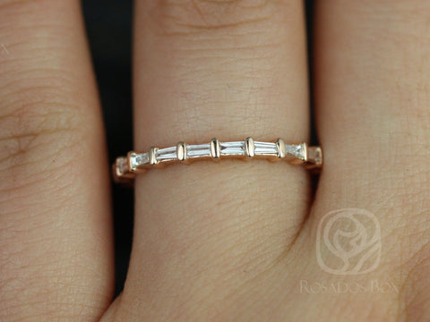 Ready to Ship Baguettella (size 3.75) 14kt Rose Gold Horizontal Baguette Diamond FULL Eternity Ring - Rosados Box