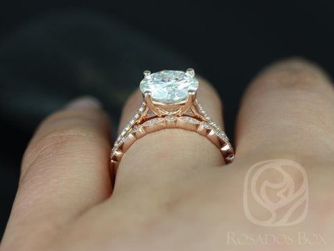 2.70ct Eloise 9mm & Gwen 14kt Rose Gold Moissanite Diamonds Dainty Art Deco Round Bridal Set - Rosados Box