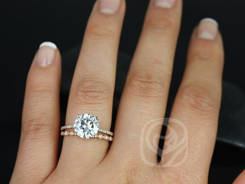 2.70ct Eloise 9mm & Gwen 14kt Rose Gold Moissanite Diamonds Dainty Art Deco Round Bridal Set - Rosados Box