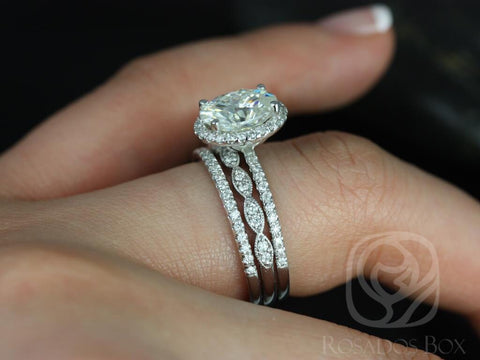2ct Federella 9x7mm & Christie 14kt Moissanite Diamond Oval Halo TRIO Bridal Set - Rosados Box