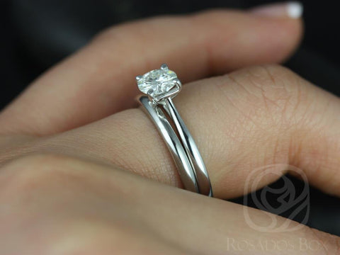 Ready to Ship Flora 6mm 0.75ct 14kt YELLOW Gold Round Forever One Moissanite Tapered Cathedral Solitaire Wedding Set Rings,Rosados Box - Rosados Box