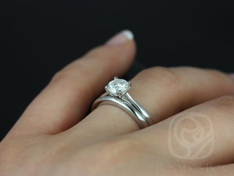 Ready to Ship Flora 6mm 0.75ct 14kt YELLOW Gold Round Forever One Moissanite Tapered Cathedral Solitaire Wedding Set Rings,Rosados Box - Rosados Box