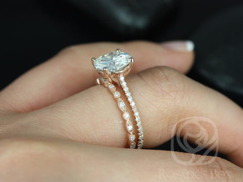 2.70ct Eloise 9mm & Gwen 14kt Rose Gold Moissanite Diamonds Dainty Art Deco Round Bridal Set - Rosados Box