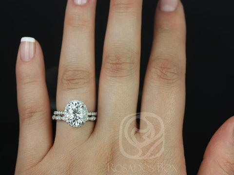 3ct Federella 10x8mm & Christie 14kt Moissanite Diamond Oval Halo Bridal Set - Rosados Box