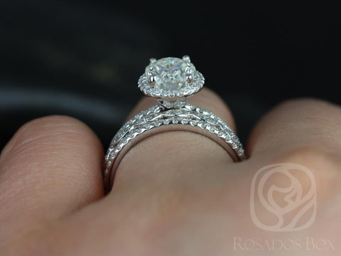 2ct Federella 9x7mm & Christie 14kt Moissanite Diamond Oval Halo TRIO Bridal Set - Rosados Box