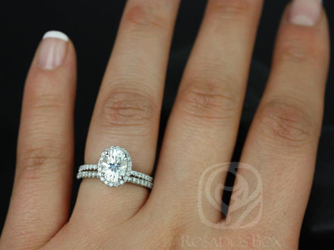 1.50ct Federella 8x6mm 14kt Moissanite Diamond Oval Halo Bridal Set - Rosados Box