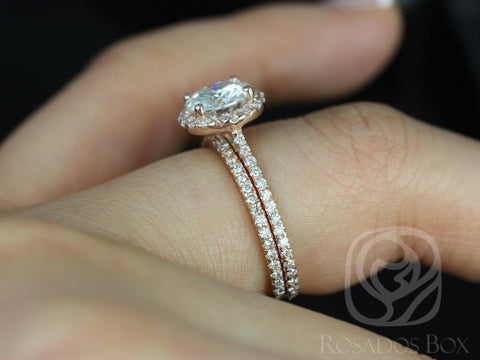1.50ct Kimberly 7.5mm 14kt Moissanite Diamond Round Halo Bridal Set - Rosados Box