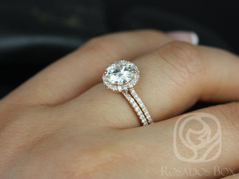1.50ct Kimberly 7.5mm 14kt Moissanite Diamond Round Halo Bridal Set - Rosados Box