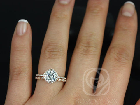 1.25ct Kitana 7mm & Gwen 14kt Moissanite Diamond Art Deco Kite Cushion Halo Bridal Set - Rosados Box