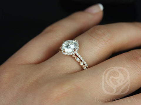 1.25ct Kitana 7mm & Gwen 14kt Moissanite Diamond Art Deco Kite Cushion Halo Bridal Set - Rosados Box