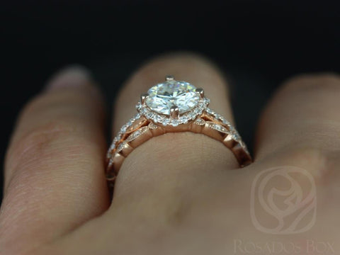 1.25ct Kitana 7mm & Gwen 14kt Moissanite Diamond Art Deco Kite Cushion Halo Bridal Set - Rosados Box
