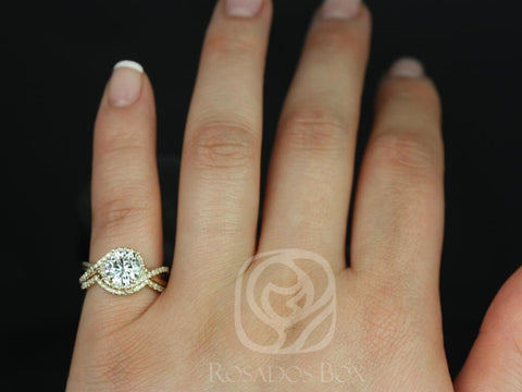 Maritza 7mm 14kt Yellow Gold Round Moissanite Diamonds Halo Twist Bridal Set - Rosados Box