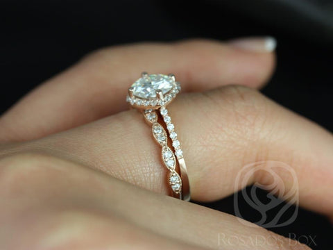 1.25ct Kitana 7mm & Christie 14kt Gold Moissanite Diamonds Art Deco Kite Set Cushion Halo Bridal Set - Rosados Box