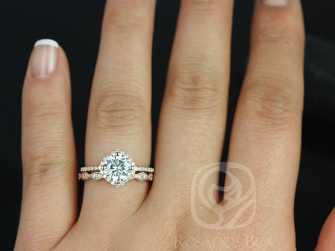 1.25ct Kitana 7mm & Christie 14kt Gold Moissanite Diamonds Art Deco Kite Set Cushion Halo Bridal Set - Rosados Box