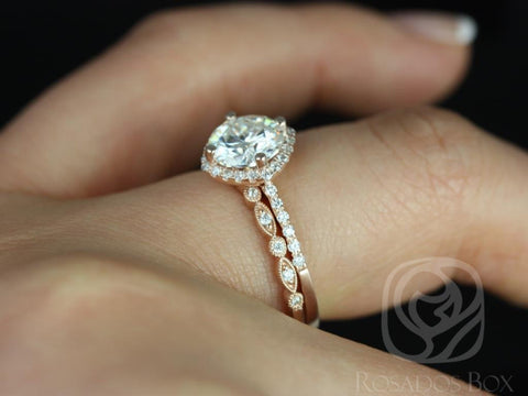 1.25ct Kitana 7mm & Gwen 14kt Moissanite Diamond Art Deco Kite Cushion Halo Bridal Set - Rosados Box