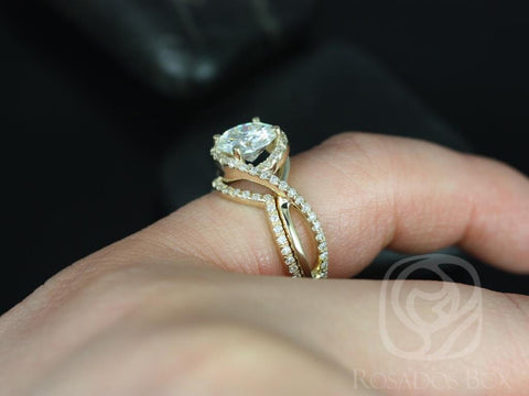 Maritza 7mm 14kt Yellow Gold Round Moissanite Diamonds Halo Twist Bridal Set - Rosados Box