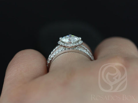 1.25ct Kitana 7mm 14kt Moissanite Diamonds Dainty Kite Set Cushion Halo Bridal Set - Rosados Box