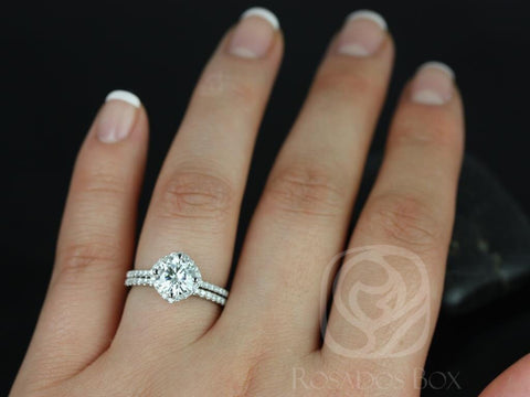 1.25ct Kitana 7mm 14kt Moissanite Diamonds Dainty Kite Set Cushion Halo Bridal Set - Rosados Box