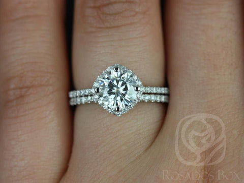 1.25ct Kitana 7mm 14kt Moissanite Diamonds Dainty Kite Set Cushion Halo Bridal Set - Rosados Box