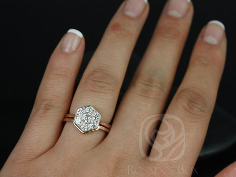 Mosaic Grande 14kt Gold WITH Milgrain Diamonds Hexagon Cluster Bridal Set - Rosados Box