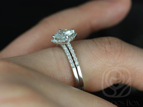 1.25ct Kitana 7mm 14kt Moissanite Diamonds Dainty Kite Set Cushion Halo Bridal Set