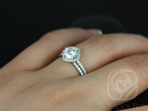 1.25ct Kitana 7mm 14kt Moissanite Diamonds Dainty Kite Set Cushion Halo Bridal Set - Rosados Box