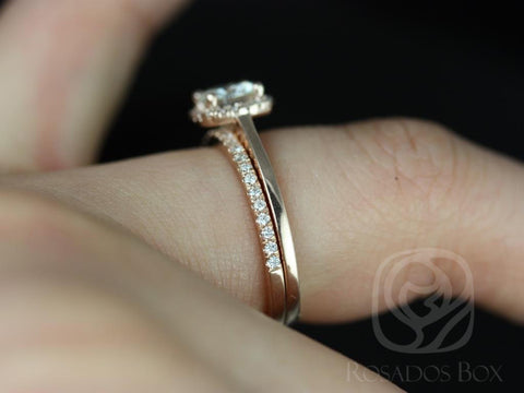 0.75ct Bella 6mm & Barra DIA 14kt Moissanite Diamond Cushion Halo Bridal Set - Rosados Box